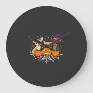 Grande Horloge Ronde Chihuahua Halloween Citrouille Sorcière Chien Desi