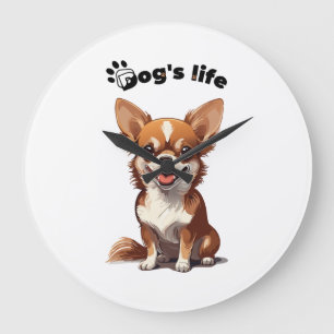 Grande Horloge Ronde Chihuahua heureux � Design mignon pour les amoureu