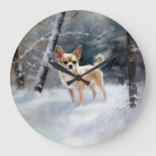 Grande Horloge Ronde Chihuahua  Noël sous la neige