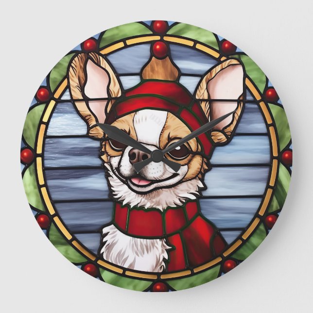 Grande Horloge Ronde Chihuahua Vitrages de Noël (Recto)