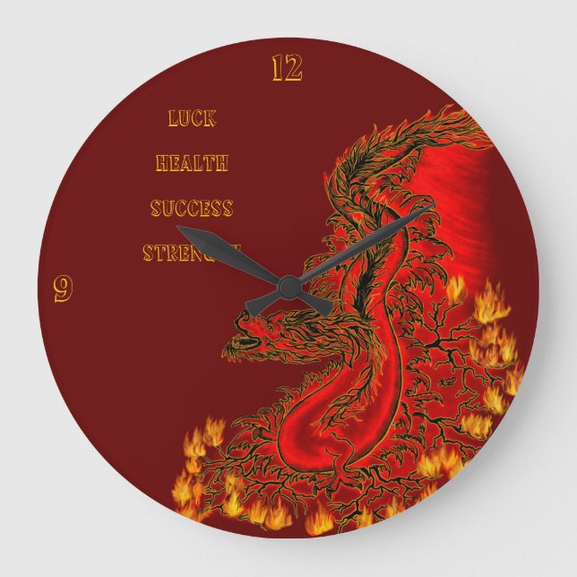Grande Horloge Ronde Chine Dragon rouge et or design (Recto)