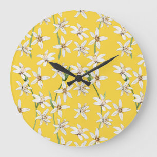 Grande Horloge Ronde Chinoiserie motif en fleurs de citron d'été 
