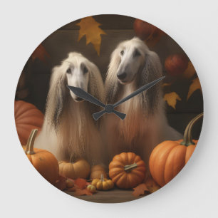 Grande Horloge Ronde chiot Afghan Hound Délice d'Automne Citrouille