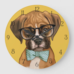 Grande Horloge Ronde Chiot de boxeur de hippie