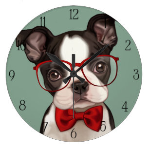 Grande Horloge Ronde Chiot de boxeur de hippie