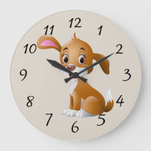 Grande Horloge Ronde Chiot mignon de bande dessinée