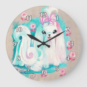 Grande Horloge Ronde Chiot mignon maltais