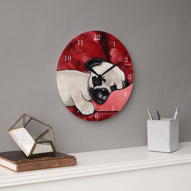 Grande Horloge Ronde Chiot Pug endormi (Bureau)