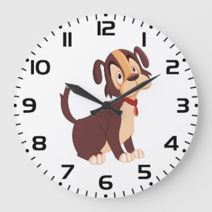 Grande Horloge Ronde Chiote Brun Assis Chien Sucré Heureux