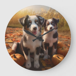 Grande Horloge Ronde Chiots Berger Australien Délice d'Automne Citrouil