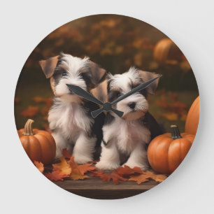 Grande Horloge Ronde Chiots Biewer Terrier Délice d'Automne Citrouille 