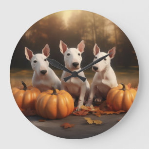 Grande Horloge Ronde Chiots Bull Terrier Délice d'Automne Citrouille