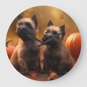 Grande Horloge Ronde Chiots Cairn Terrier Automne Délice Citrouille