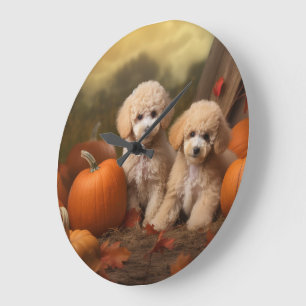 Grande Horloge Ronde Chiots Caniches Délice d'Automne Citrouille