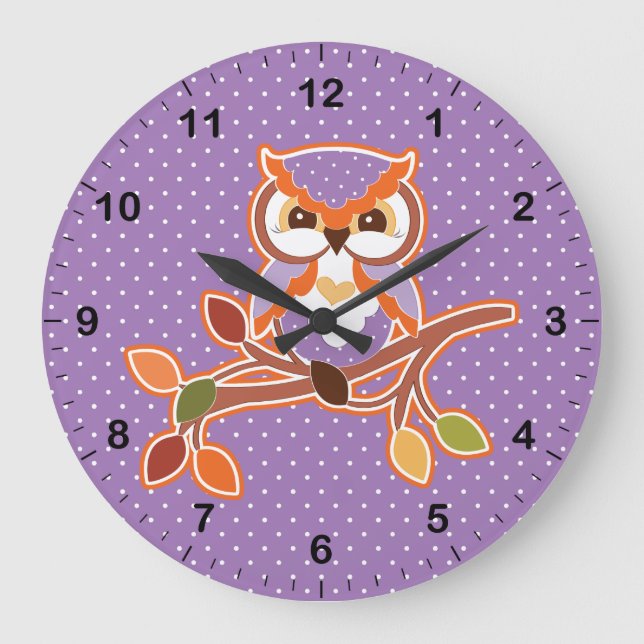 Grande Horloge Ronde Chouette à automne pointillée Polka (Recto)