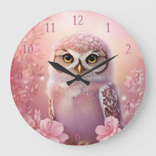 Grande Horloge Ronde Chouette à terrière rose