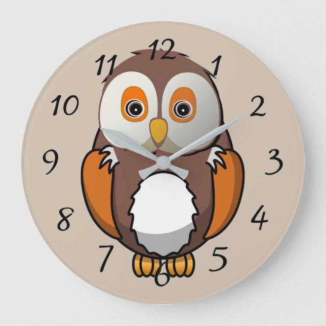 Grande Horloge Ronde Chouette animée mignonne (Recto)