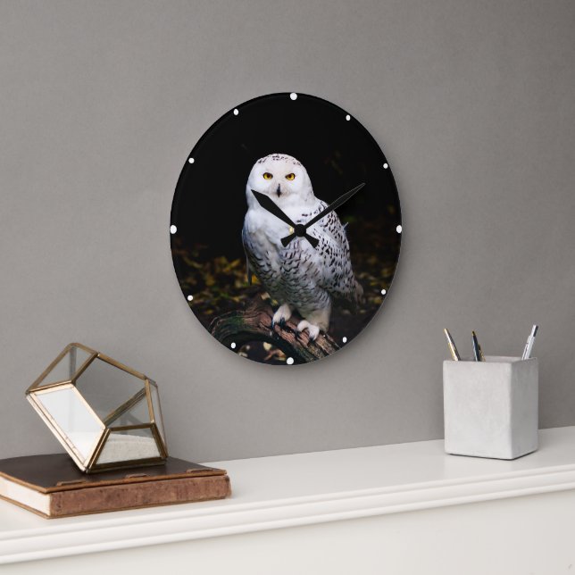 Grande Horloge Ronde Chouette hivernale majestueuse (Bureau)
