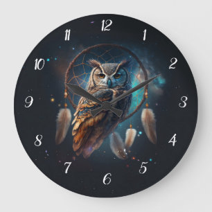 Grande Horloge Ronde Chouette mystique de l'espace avec art de capteur 