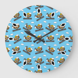 Grande Horloge Ronde Chouette ouvrière de construction mignonne avec de