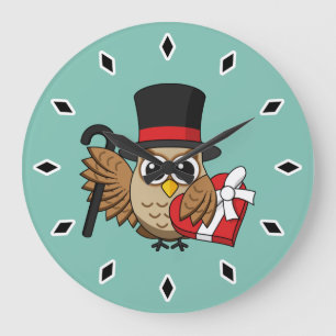 Grande Horloge Ronde Chouette sophistiquée avec boîte de chocolat cardi