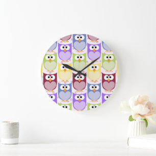Grande Horloge Ronde Chouettes mignonnes, Chouette Motif, Chouettes pou