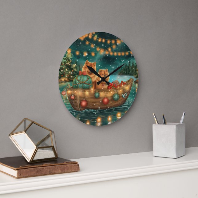 Grande Horloge Ronde Chow Chow Noël Festive Voyage (Bureau)