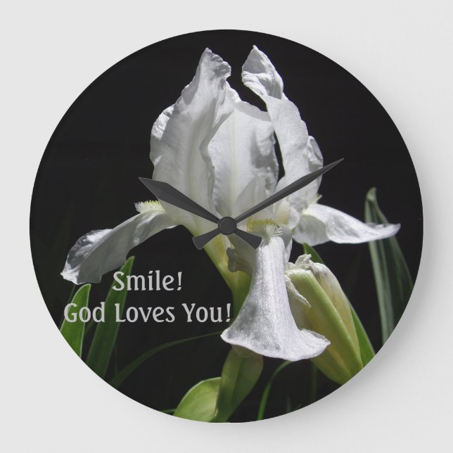 Grande Horloge Ronde Christian White Iris Smile ! Dieu Vous Aime ! (Recto)