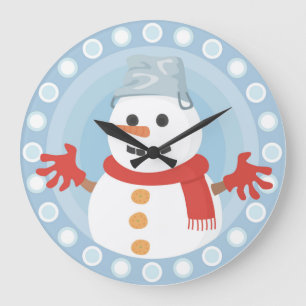 GRANDE HORLOGE RONDE CHRISTMAS HIVER SNOWMAN