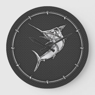 Grande Horloge Ronde Chrome Marlin sur la fibre de carbone