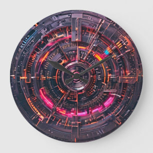 Grande Horloge Ronde Chrono Nexus : Portail Rétro Cybertech