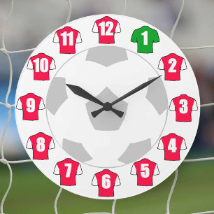 Grande Horloge Ronde Chronomètre de football – avec des maillots rouges