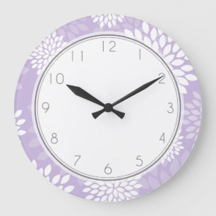 Grande Horloge Ronde Chrysanthèmes pourpres Motif floral