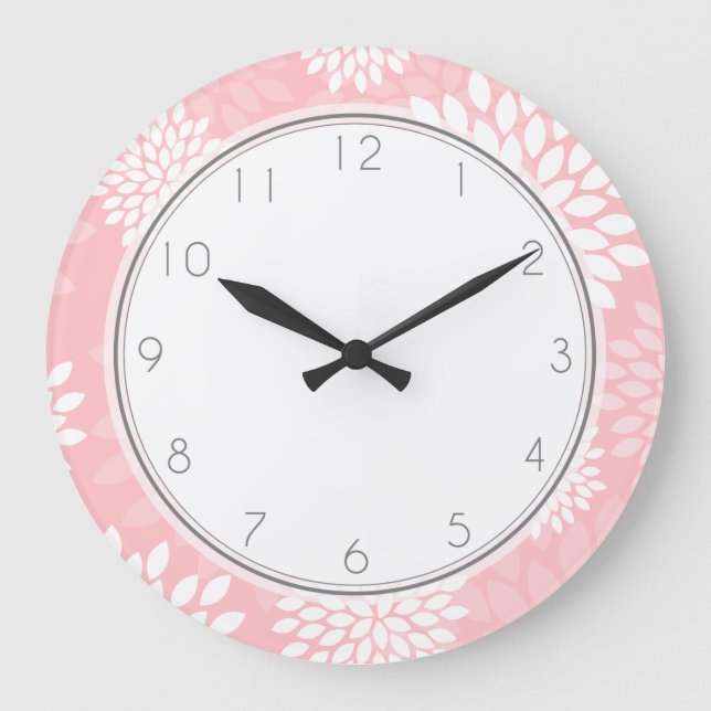 Grande Horloge Ronde Chrysanthèmes roses motif floral (Recto)