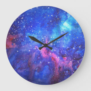 Grande Horloge Ronde Ciel de nuit de l'aquarelle de Galaxy.