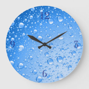 Grande Horloge Ronde Ciel métallique Bleu Pluie gouttes