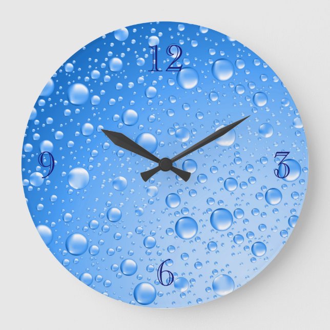 Grande Horloge Ronde Ciel métallique Bleu Pluie gouttes (Recto)