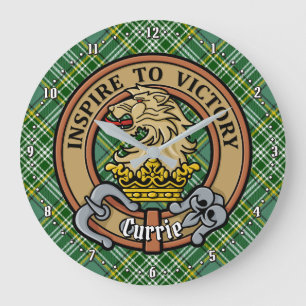 Grande Horloge Ronde Cimier de lion Clan Currie sur Tartan