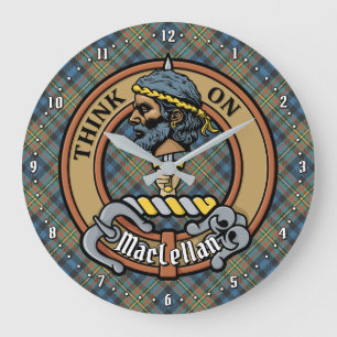 Grande Horloge Ronde Cimier du clan MacLellan sur tartan ancien