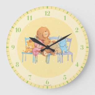 Grande Horloge Ronde Cinq Ours Croustillants Et Colorés Sur Les Chaise