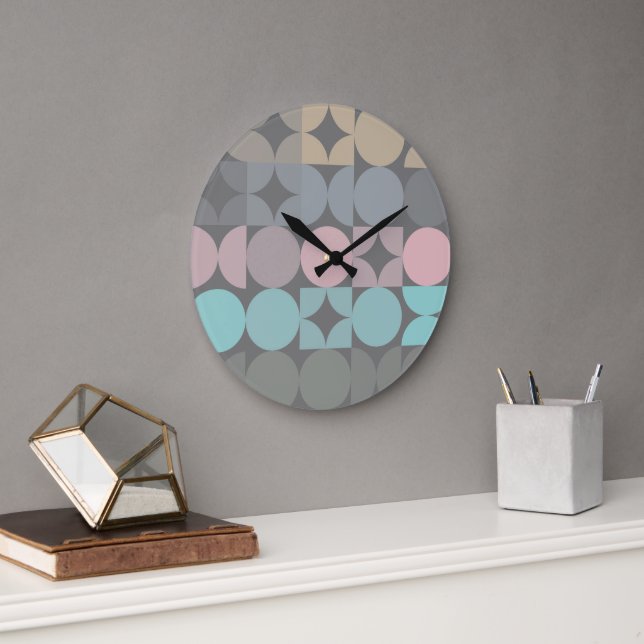 Grande Horloge Ronde Circles Abstraits amusants Carrés Popart Motif (Bureau)