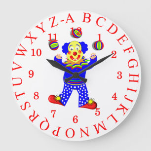 Grande Horloge Ronde Cirque Clown joli jeu Alphabet Enfants