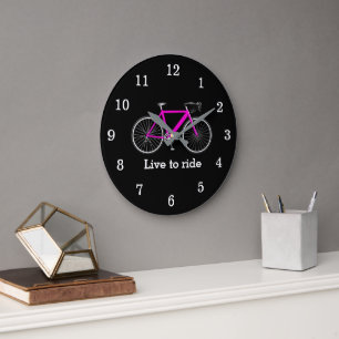Grande Horloge Ronde Citation Avec Vélo Rose Sur Noir