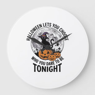 Grande Horloge Ronde Citation de chat Halloween Citrouille Sombre Sorci