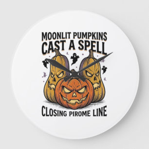 Grande Horloge Ronde Citation de citrouille d'Halloween Jack O Lantern