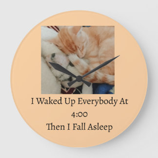 Grande Horloge Ronde Citation de photo de chat endormi 