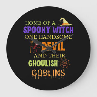 Grande Horloge Ronde Citation Halloween Familiale Avec Witch Devil Spid
