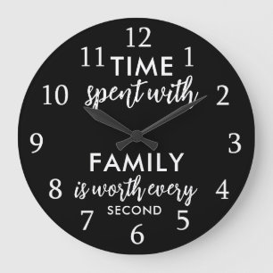 Grande Horloge Ronde Citation sur le temps en famille Typographie Noir