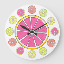Grande Horloge Ronde Citron citron vert pamplemousse d'agrumes d'orange