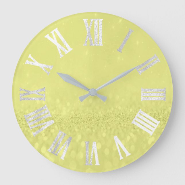 Grande Horloge Ronde Citron gris argent Parties scintillant métal chiff (Recto)